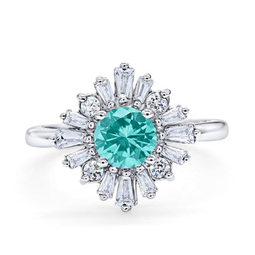 Halo Floral Style Vintage Wedding Ring Simulated Paraiba Tourmaline CZ 925 Sterling Silver